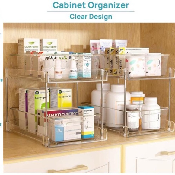 2 Tier Bathroom Storage Organizer, 4 Pack Clear Under Sink Organizers - Picture 3 of 9